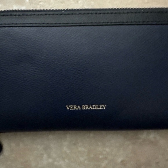 Vera Bradley Handbags - Vera Bradley Navy Leather Clutch Zip closure 3 compartments- Pre-loved Excellent